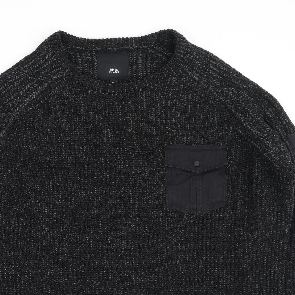 River Island  Mens Grey Round Neck  Acrylic Pullover Jumper Size XL