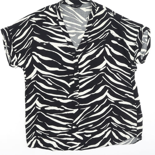 New Look Womens Black Animal Print Polyester Basic Blouse Size 6 V-Neck