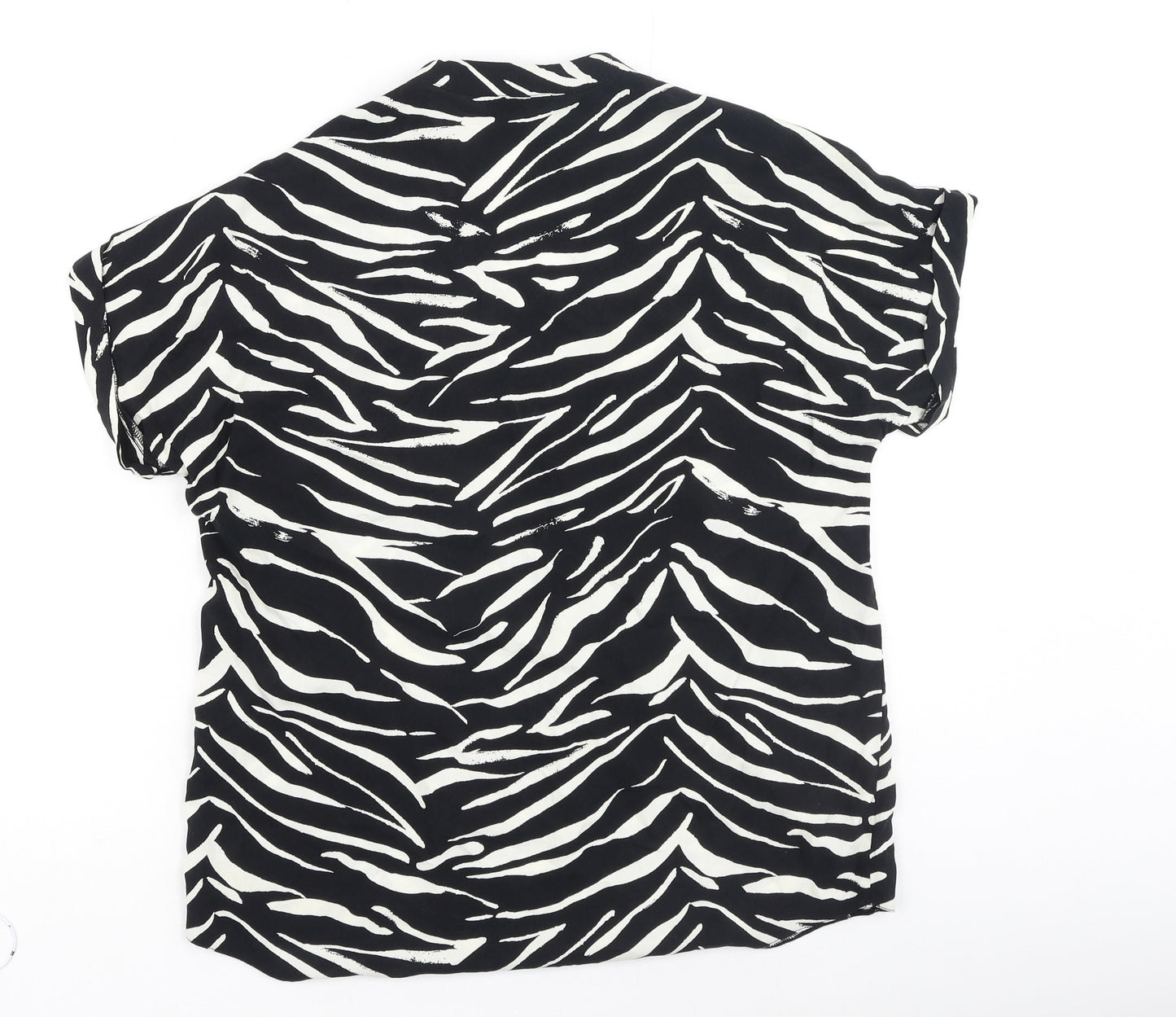 New Look Womens Black Animal Print Polyester Basic Blouse Size 6 V-Neck