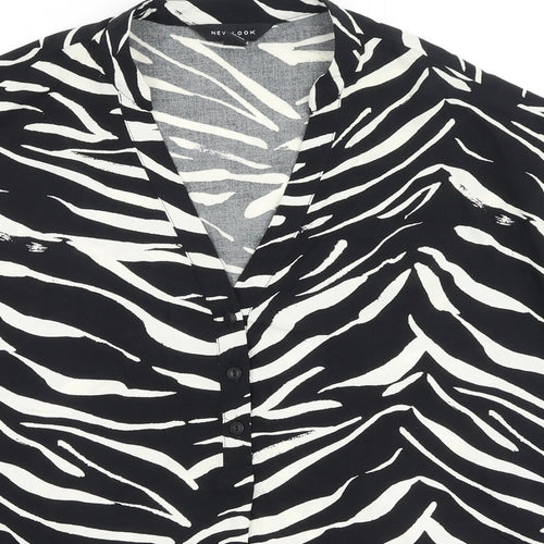New Look Womens Black Animal Print Polyester Basic Blouse Size 6 V-Neck