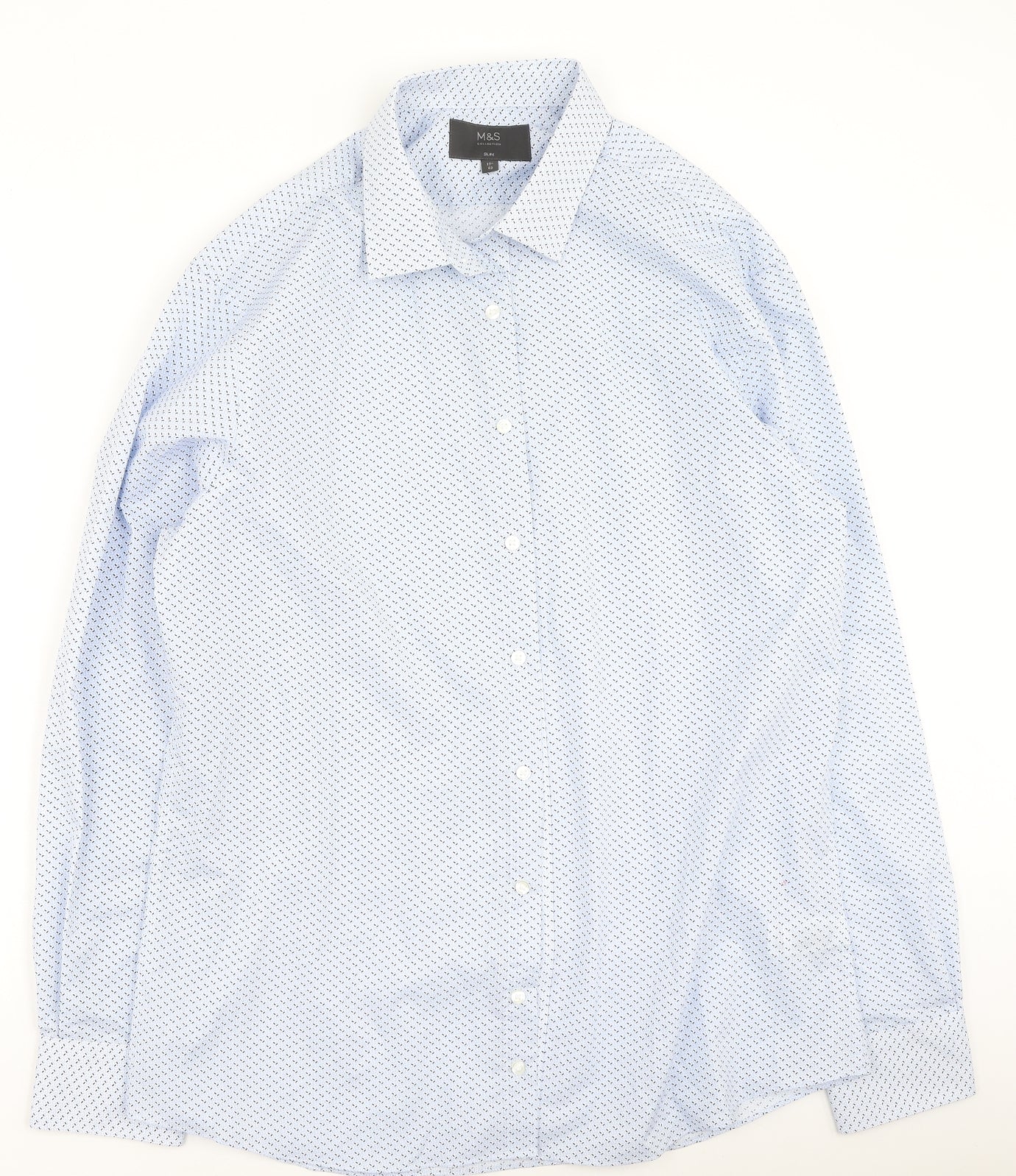Marks and Spencer Mens Blue  Polyester  Button-Up Size 43 Collared