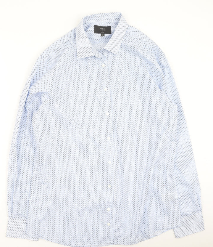 Marks and Spencer Mens Blue  Polyester  Button-Up Size 43 Collared