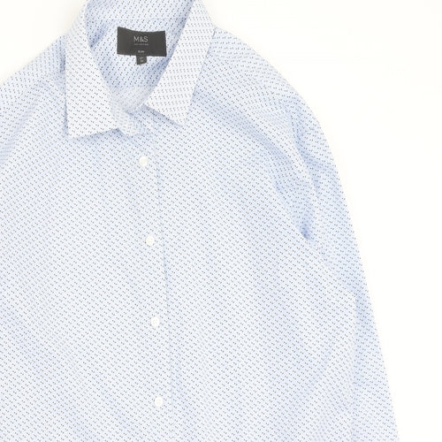 Marks and Spencer Mens Blue  Polyester  Button-Up Size 43 Collared