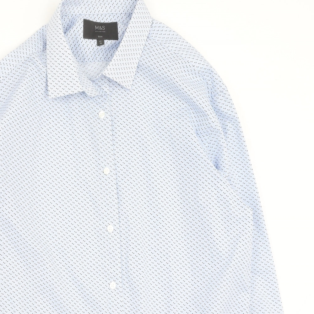 Marks and Spencer Mens Blue  Polyester  Button-Up Size 43 Collared