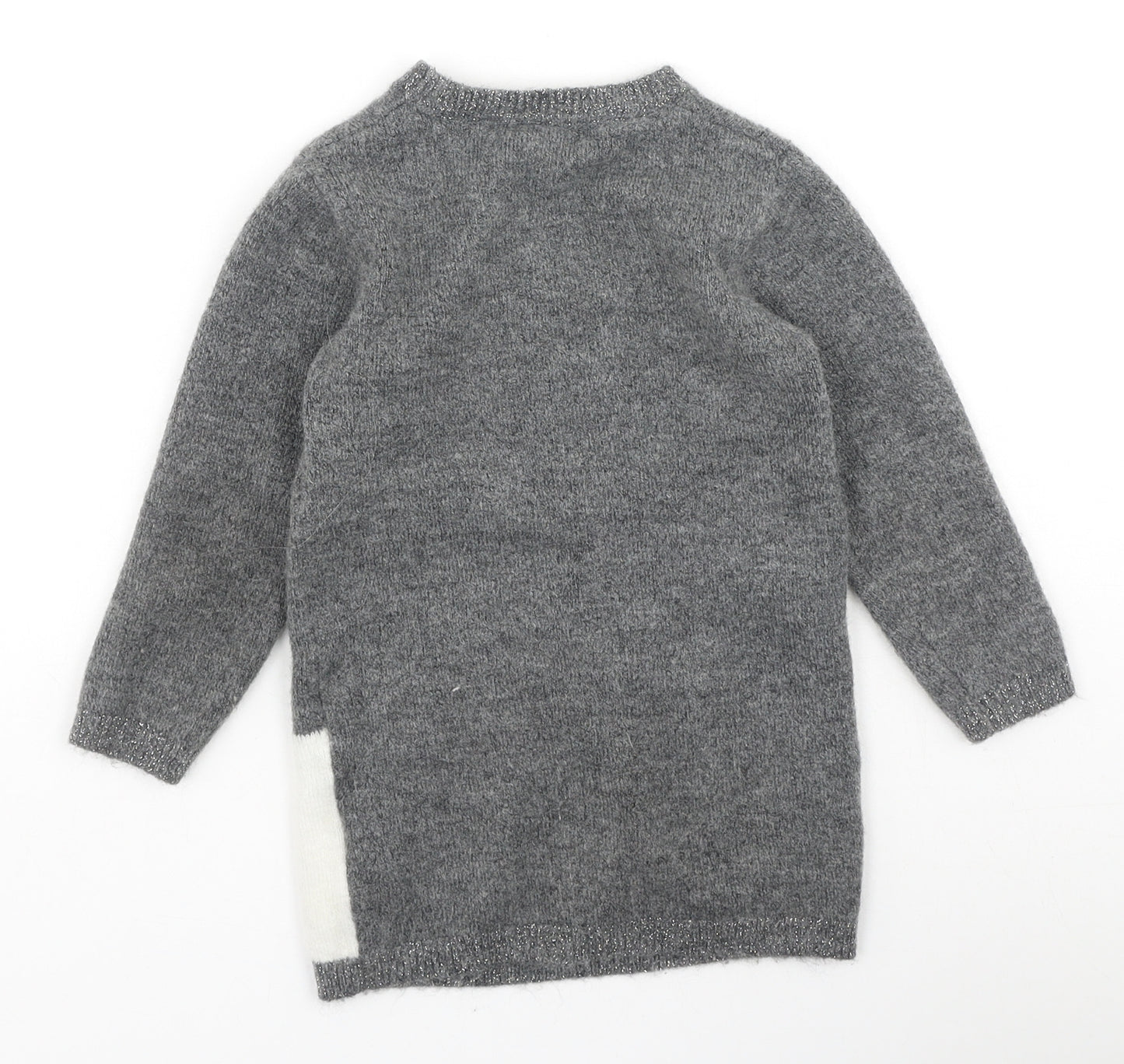 Primark Girls Grey Round Neck  Acrylic Pullover Jumper Size 4-5 Years   - rabbit