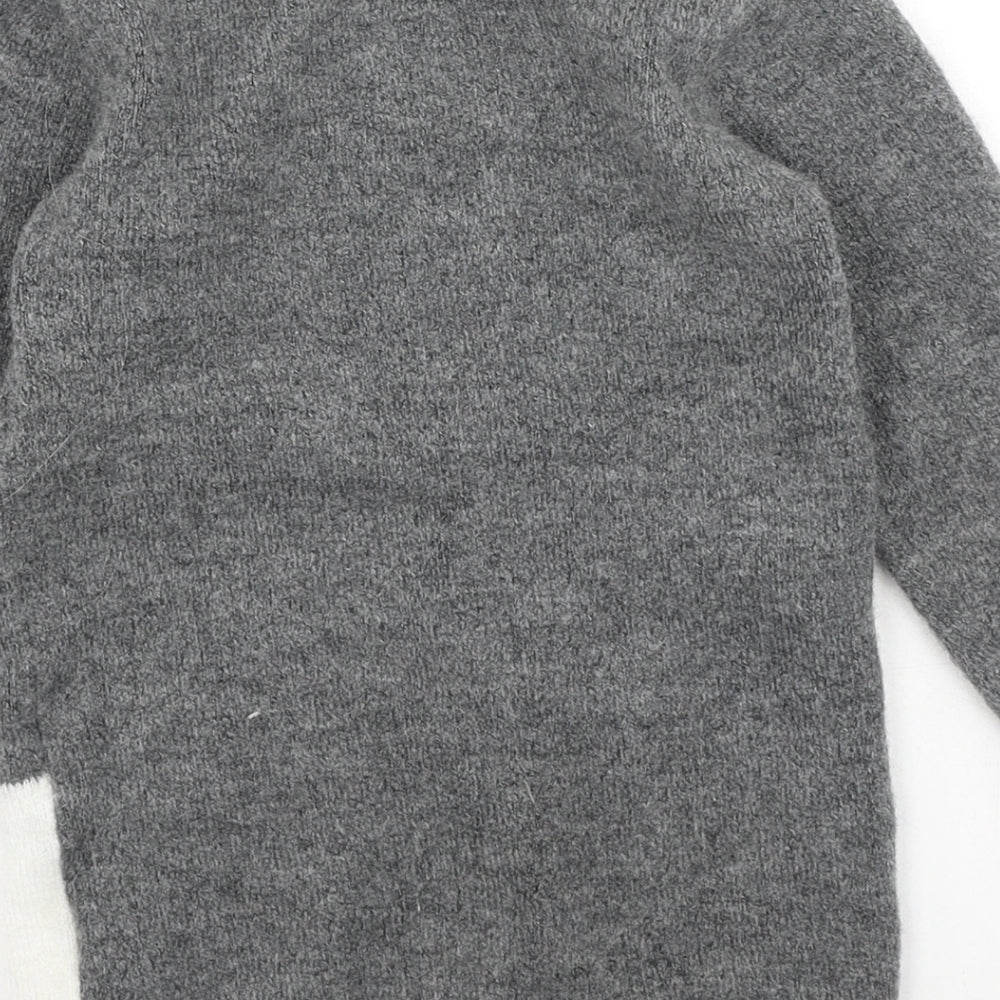 Primark Girls Grey Round Neck  Acrylic Pullover Jumper Size 4-5 Years   - rabbit