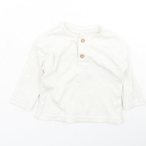 TU Baby White  Cotton Basic Casual Size 0-3 Months Round Neck