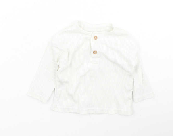 TU Baby White Cotton Basic Casual Size 0-3 Months Round Neck