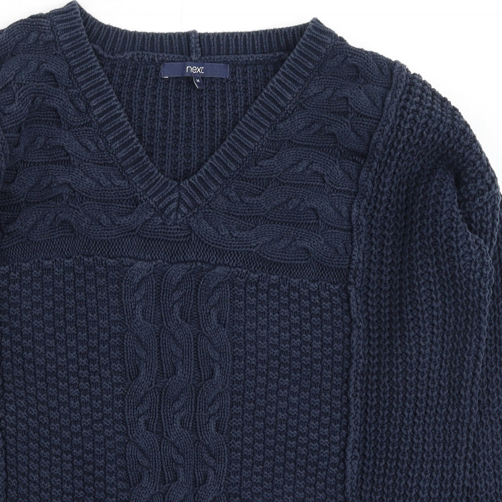NEXT Mens Blue V-Neck  Cotton Pullover Jumper Size M