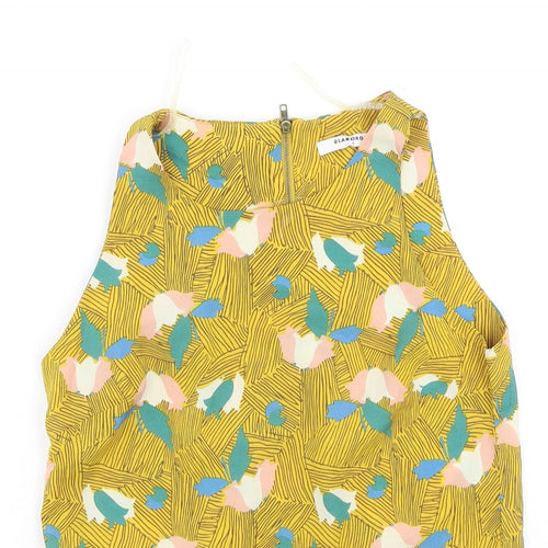 Glamours Womens Yellow Floral Polyester Camisole Tank Size 6 Round Neck