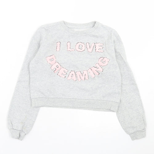 H&M Girls Grey  Cotton Pullover Sweatshirt Size 9-10 Years  Pullover - cropped