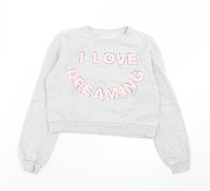 H&M Girls Grey  Cotton Pullover Sweatshirt Size 9-10 Years  Pullover - cropped