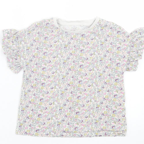 NEXT Girls Purple Floral Cotton Basic T-Shirt Size 5 Years Crew Neck Pullover