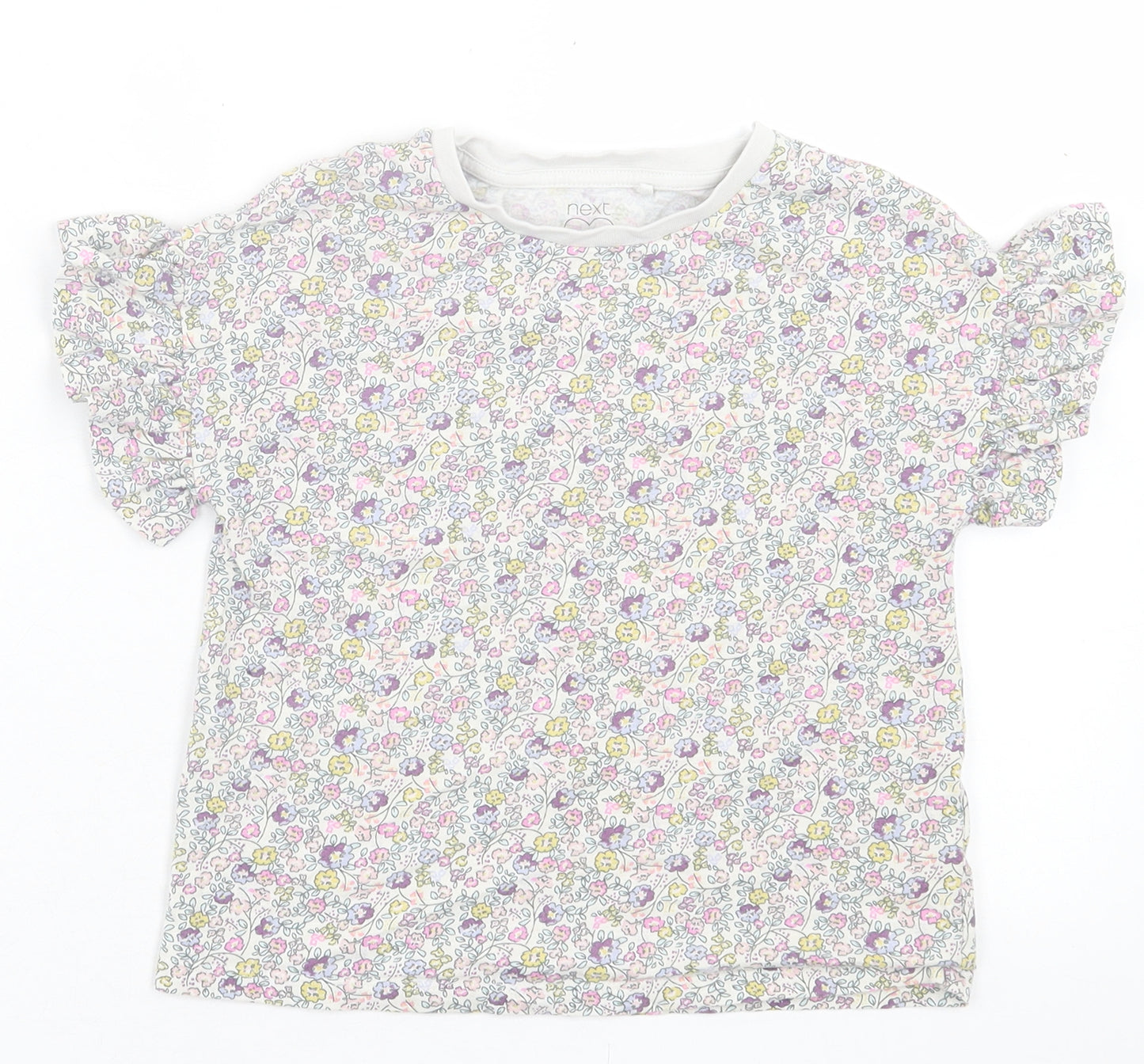 NEXT Girls Purple Floral Cotton Basic T-Shirt Size 5 Years Crew Neck Pullover