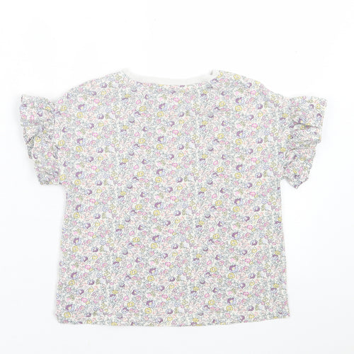 NEXT Girls Purple Floral Cotton Basic T-Shirt Size 5 Years Crew Neck Pullover