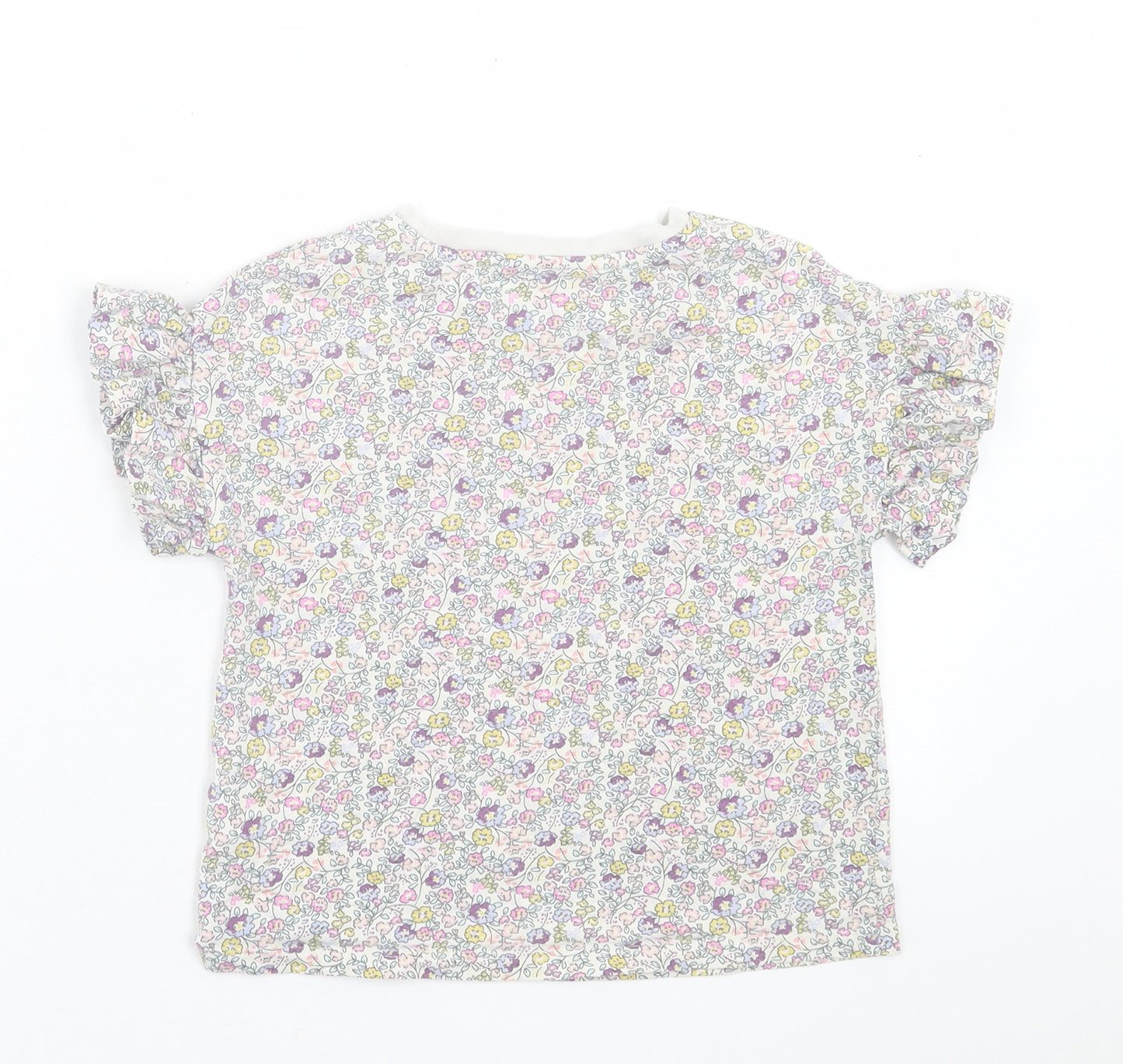 NEXT Girls Purple Floral Cotton Basic T-Shirt Size 5 Years Crew Neck Pullover
