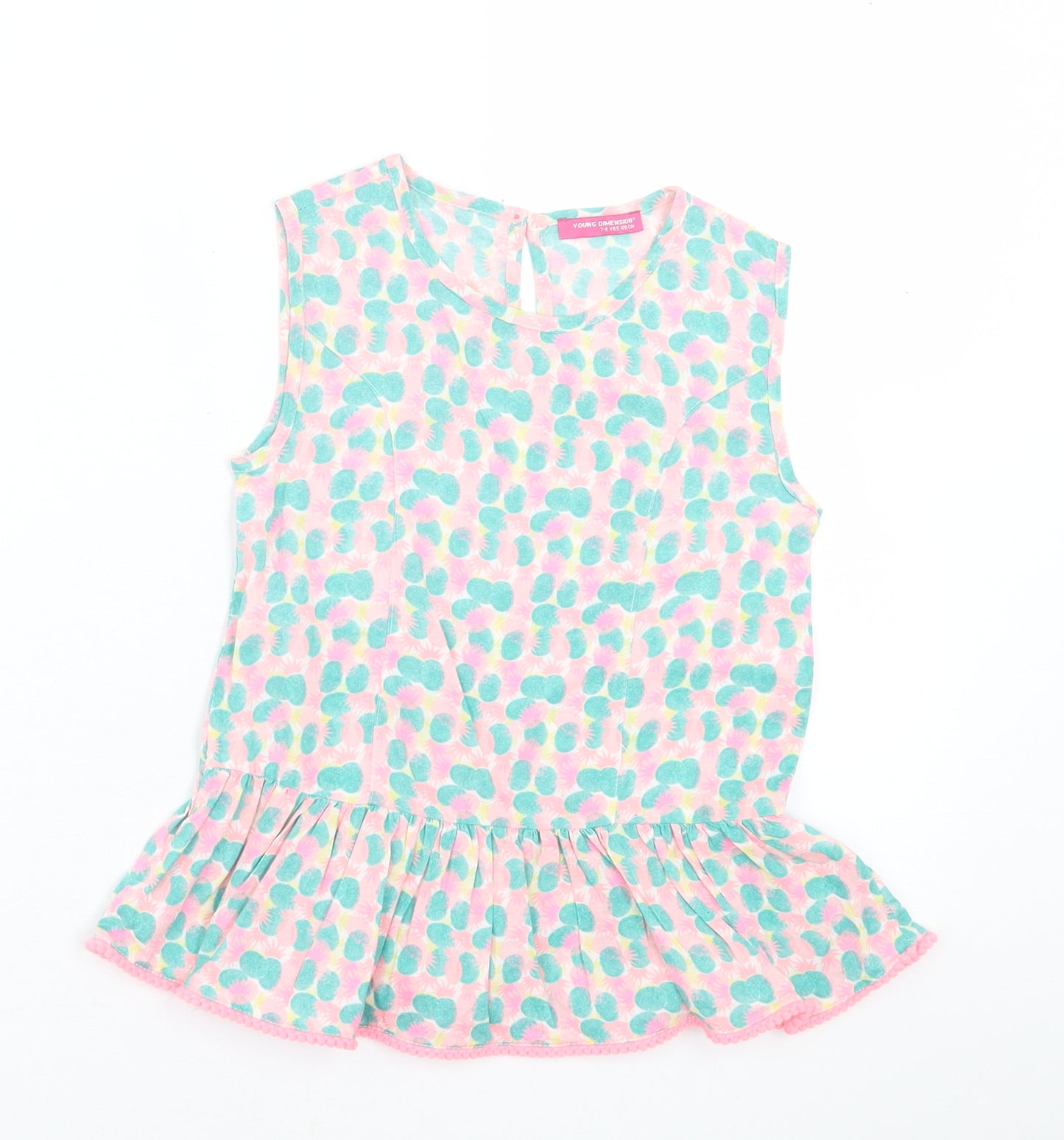 Young Dimension Girls Multicoloured Geometric Cotton Tunic Tank Size 6-7 Years Crew Neck Button