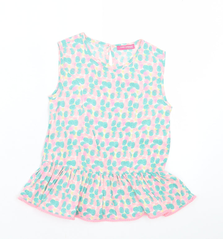 Young Dimension Girls Multicoloured Geometric Cotton Tunic Tank Size 6-7 Years Crew Neck Button