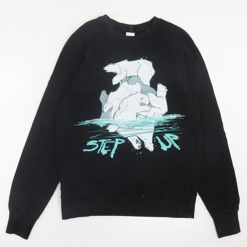 Step Up Mens Black  Cotton Pullover Sweatshirt Size M