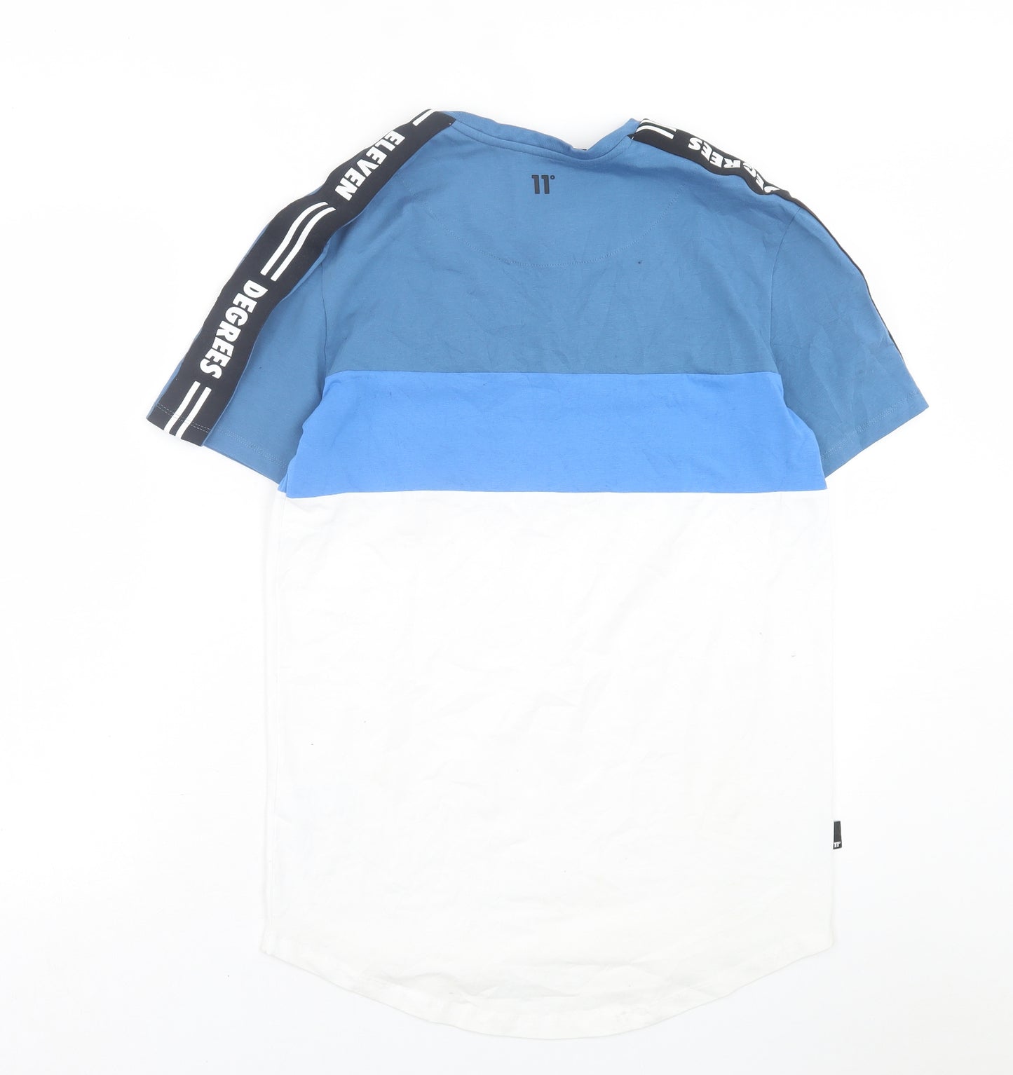 11 degrees Mens Blue Striped Cotton  T-Shirt Size M Crew Neck