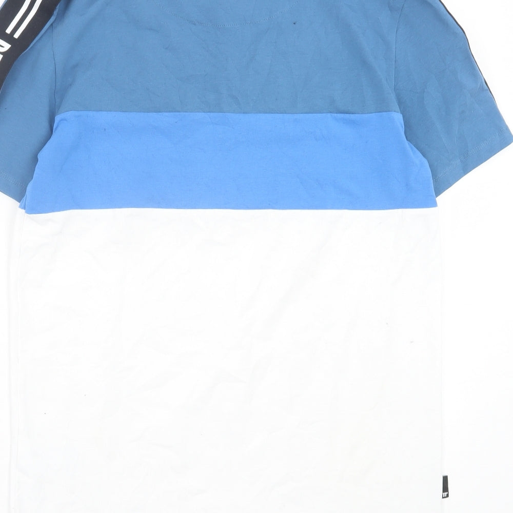 11 degrees Mens Blue Striped Cotton  T-Shirt Size M Crew Neck