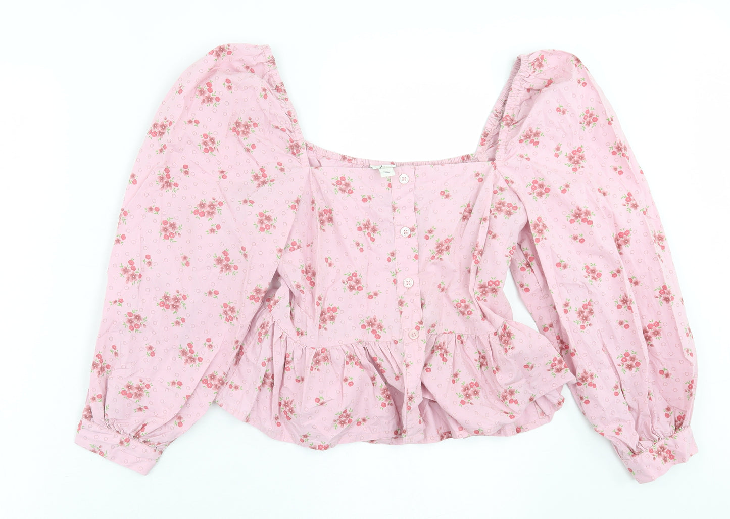 River Island Womens Pink Floral Cotton Basic T-Shirt Size 10 Square Neck
