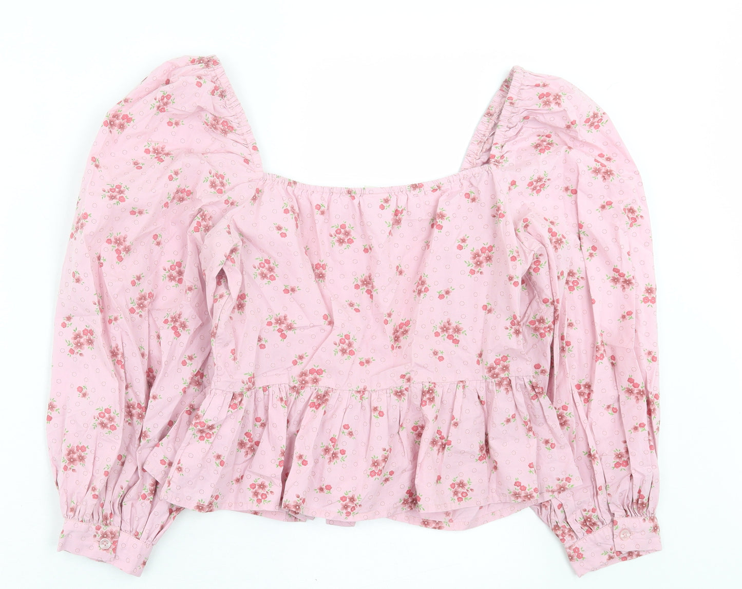 River Island Womens Pink Floral Cotton Basic T-Shirt Size 10 Square Neck