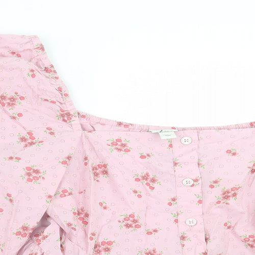River Island Womens Pink Floral Cotton Basic T-Shirt Size 10 Square Neck