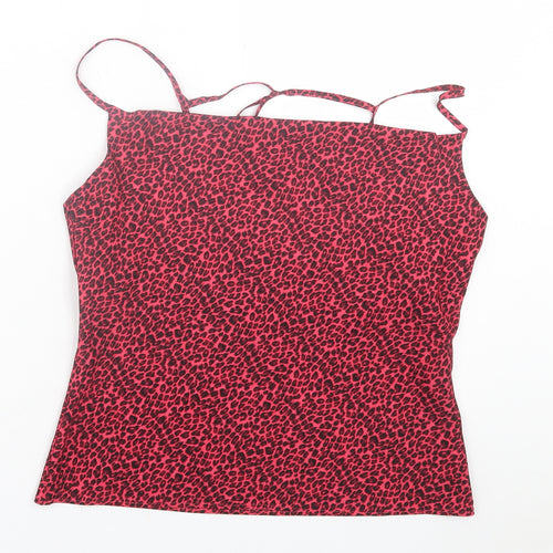 Topshop Womens Pink Animal Print Polyester Basic Tank Size 10 Square Neck