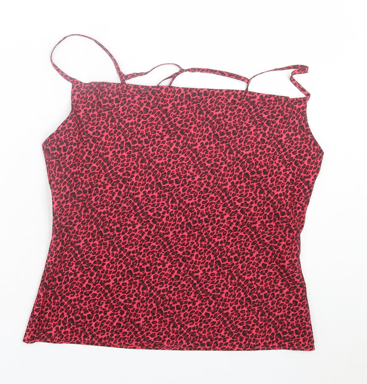 Topshop Womens Pink Animal Print Polyester Basic Tank Size 10 Square Neck