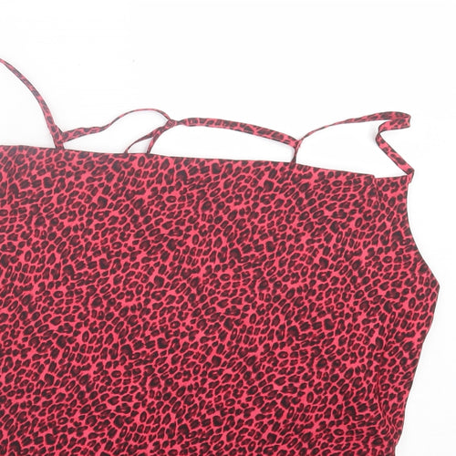Topshop Womens Pink Animal Print Polyester Basic Tank Size 10 Square Neck