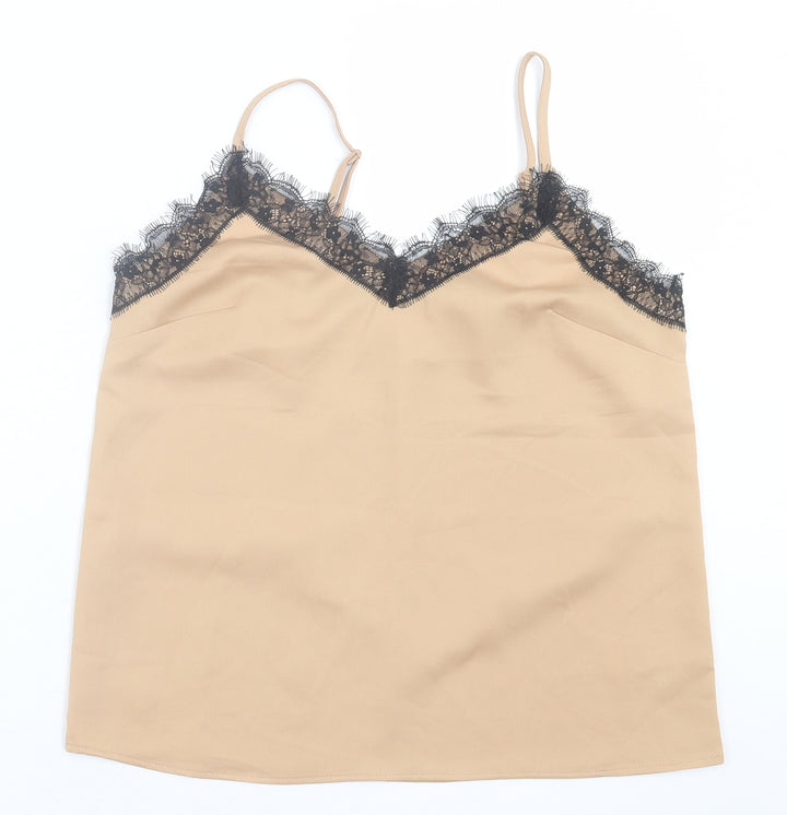 Topshop Womens Beige  Polyester Basic Tank Size 10 V-Neck
