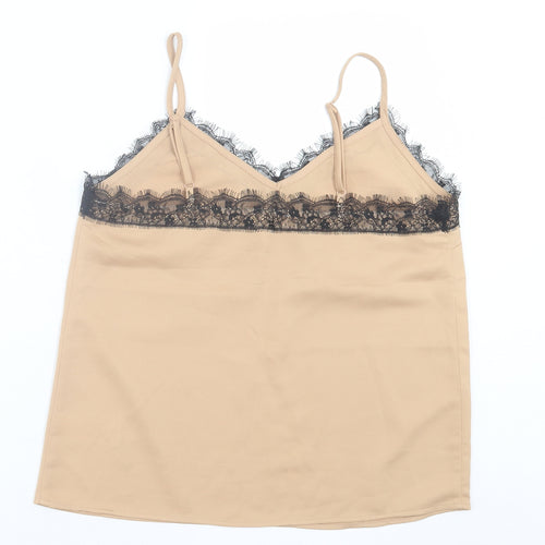 Topshop Womens Beige  Polyester Basic Tank Size 10 V-Neck
