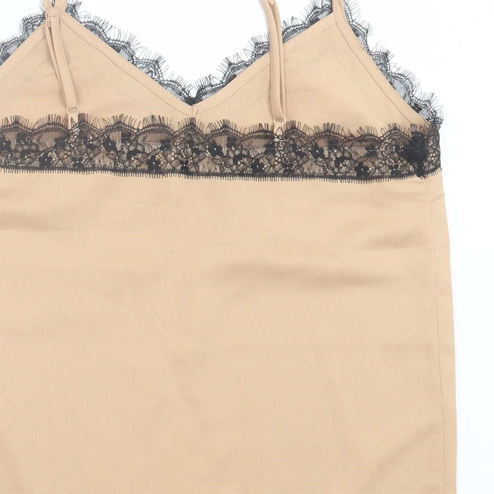Topshop Womens Beige  Polyester Basic Tank Size 10 V-Neck
