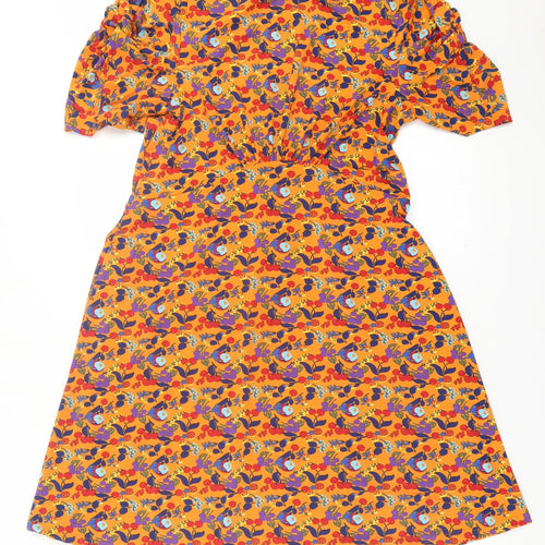 NEXT Womens Orange Geometric Polyester A-Line  Size 14  Crew Neck Pullover