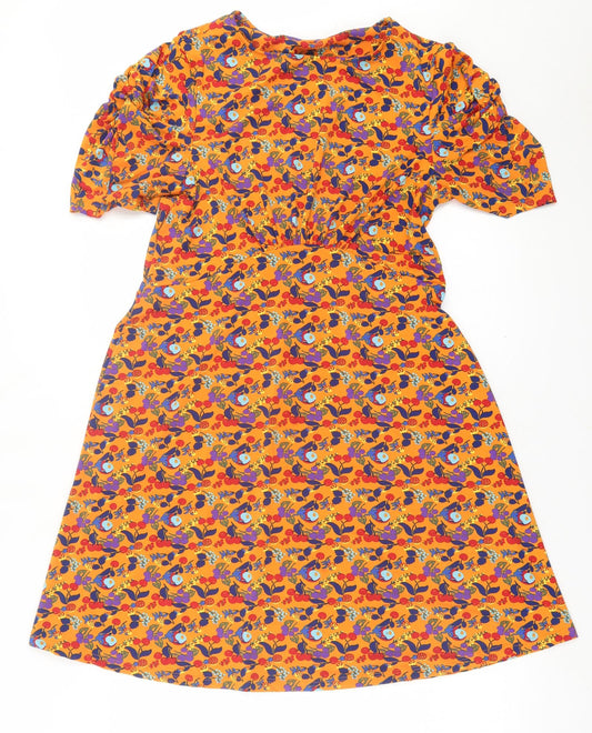 Front view of Next women’s orange geometric polyester a-line, size UK 14, crew neck pullover