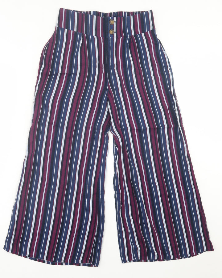 Hollister Womens Purple Striped Viscose Trousers Size XS L22 in Regular Button