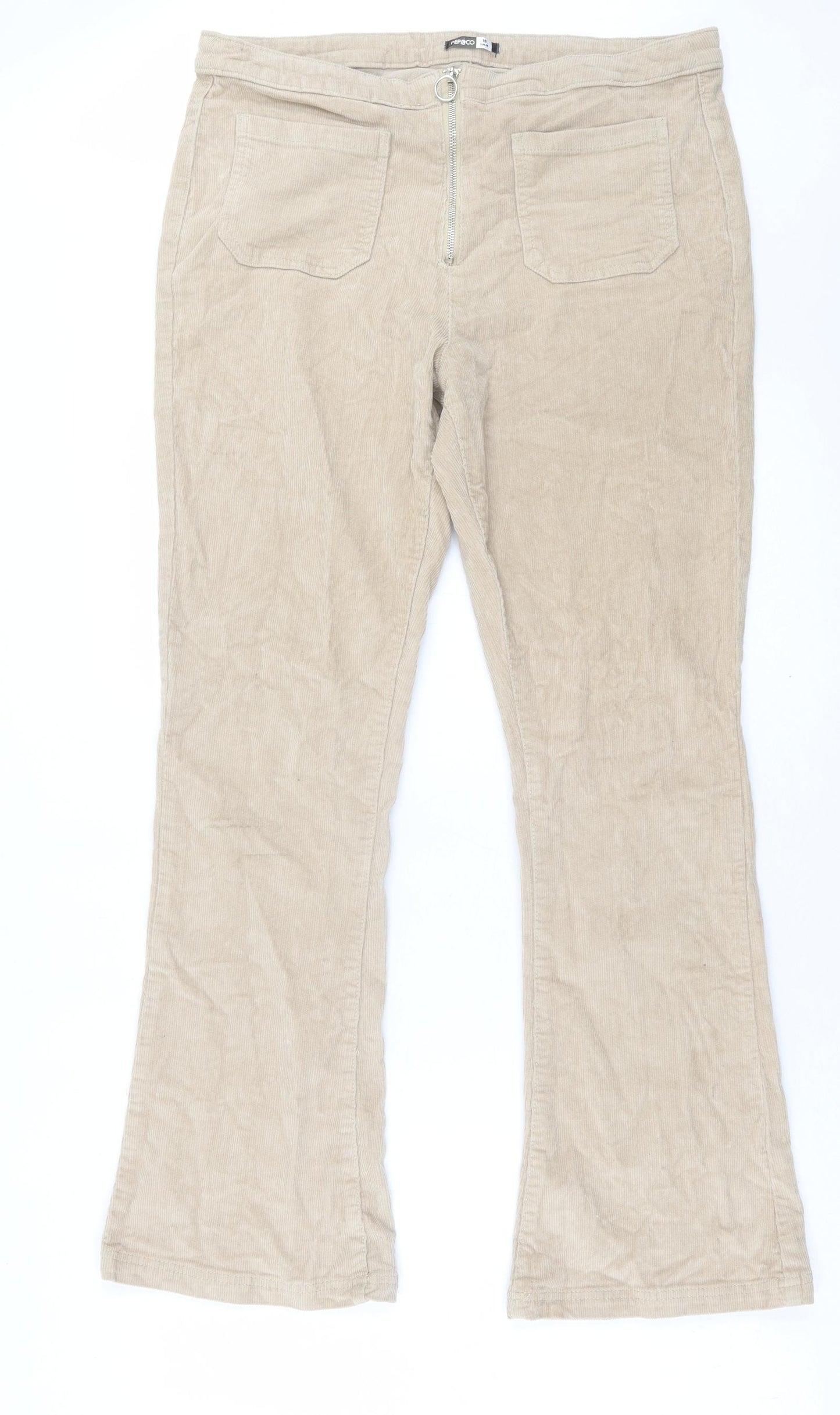 pep&co Womens Beige  Cotton Trousers  Size 16 L31 in Regular Zip