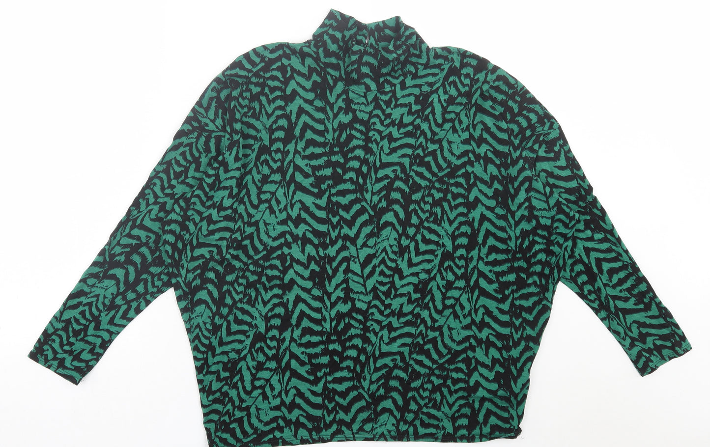 New Look Womens Green Geometric Viscose Basic T-Shirt Size 16 High Neck
