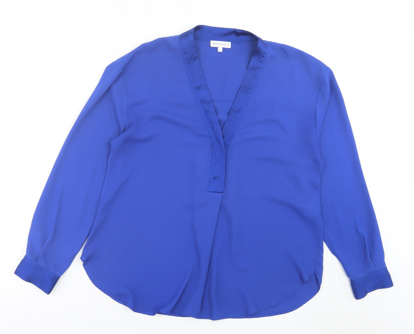 Warehouse Womens Blue  Polyester Basic Blouse Size 14 V-Neck