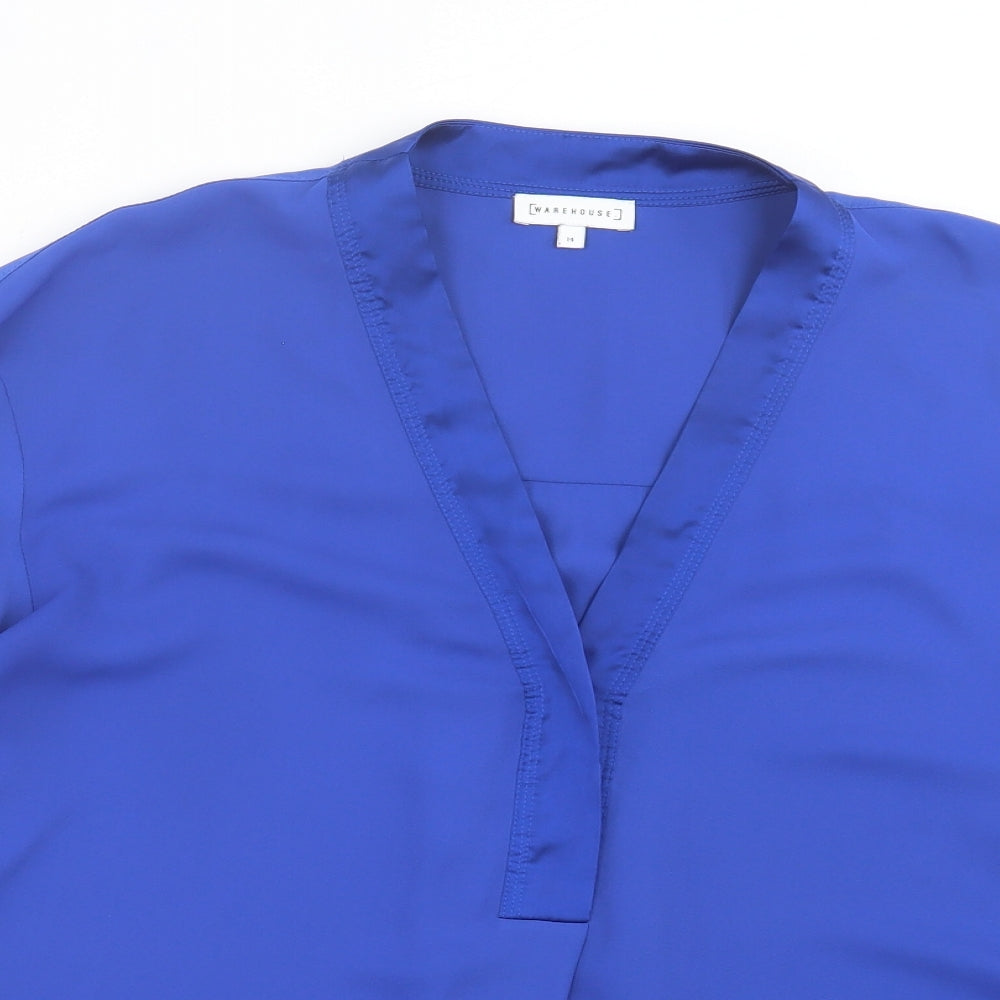 Warehouse Womens Blue  Polyester Basic Blouse Size 14 V-Neck
