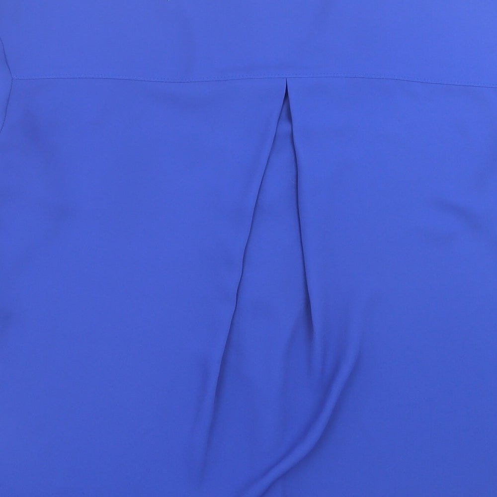 Warehouse Womens Blue  Polyester Basic Blouse Size 14 V-Neck