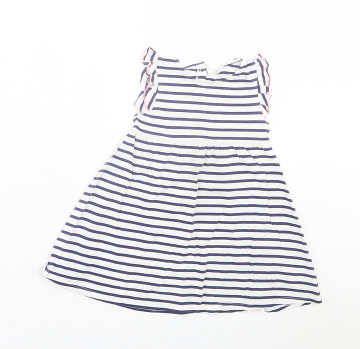 NEXT Girls White Striped Cotton A-Line Size 12-18 Months Crew Neck Pullover