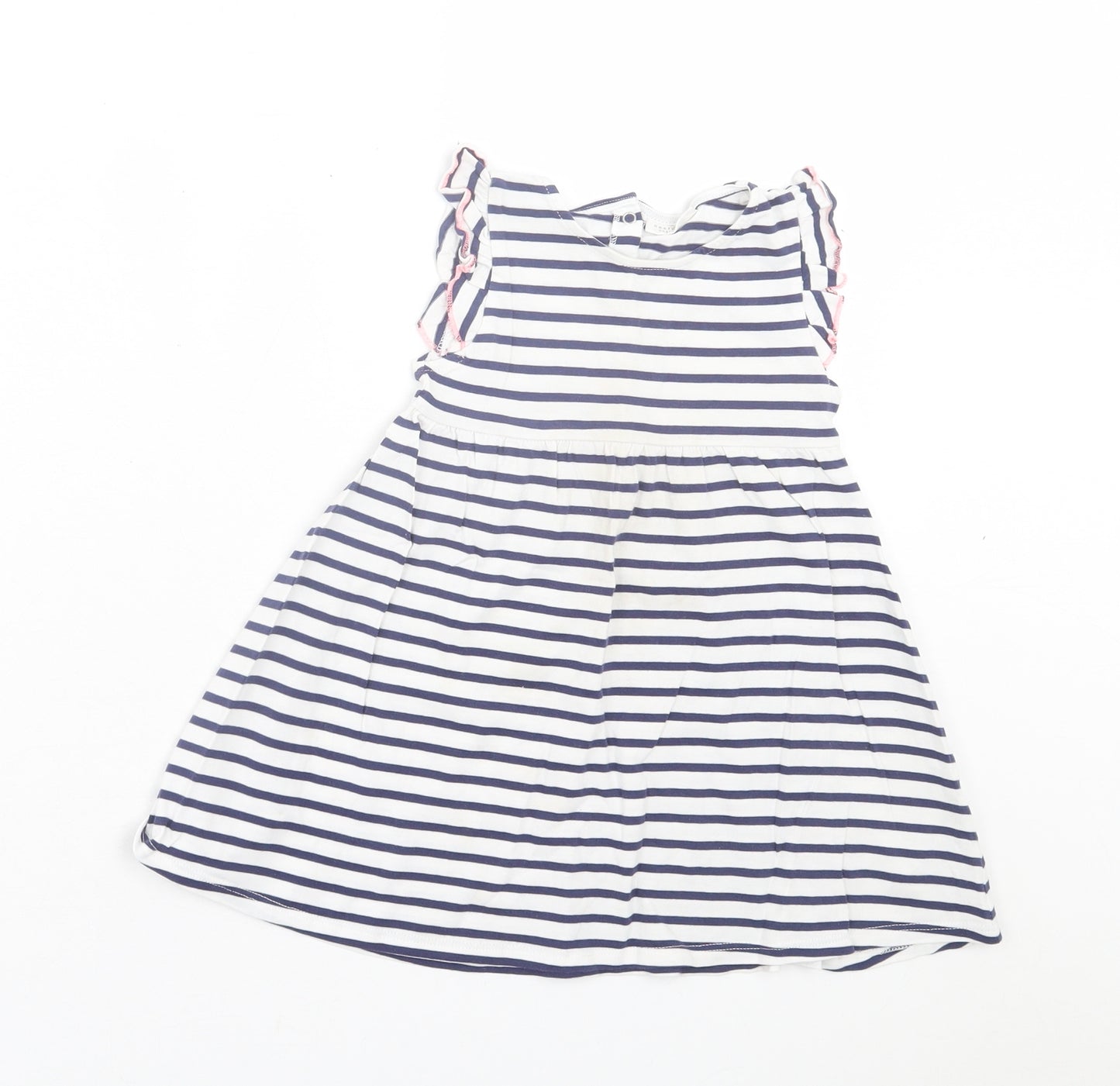 NEXT Girls White Striped Cotton A-Line  Size 12-18 Months  Crew Neck Pullover