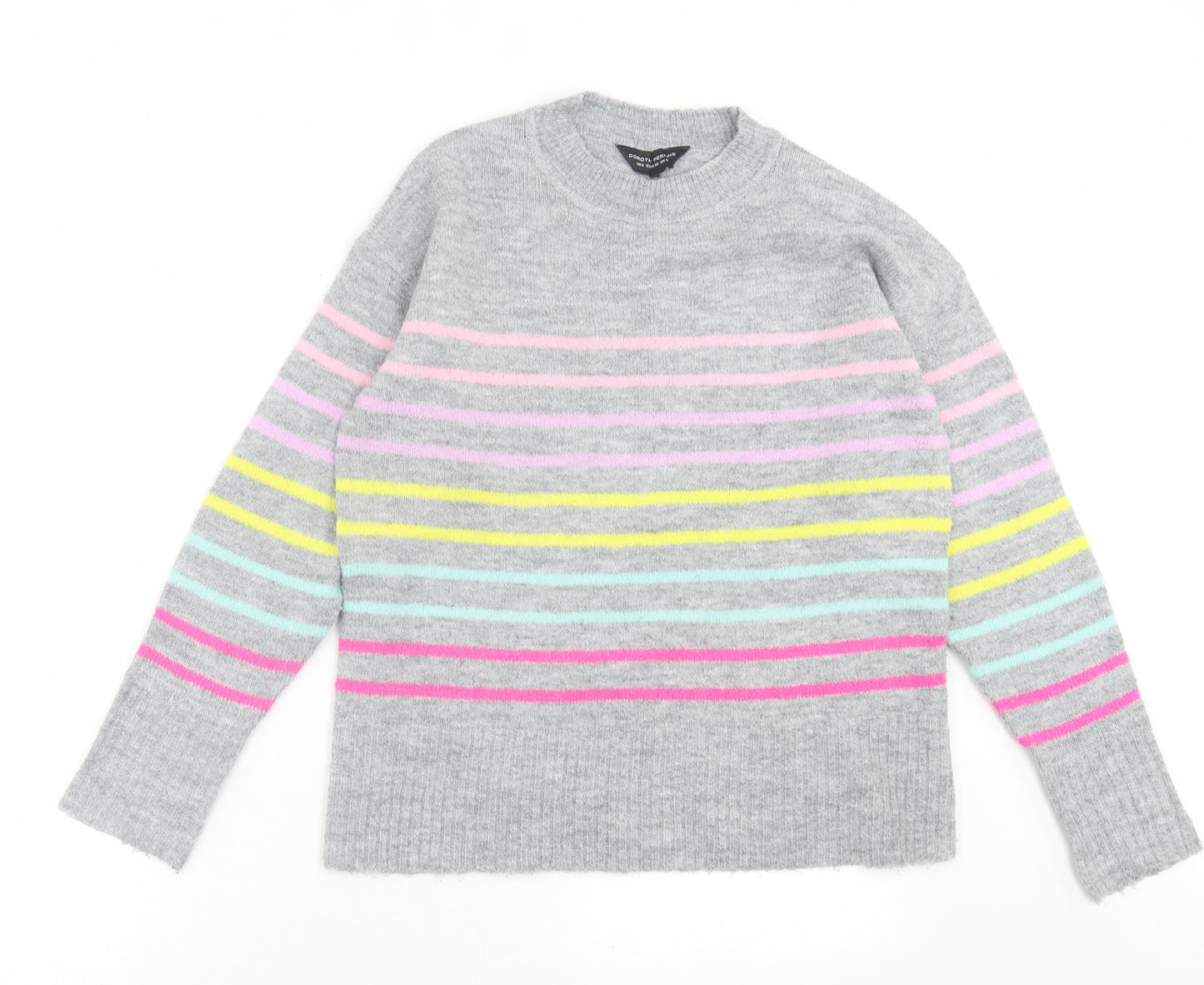 Dorothy Perkins Womens Grey Crew Neck Striped Acrylic Pullover Jumper Size 10