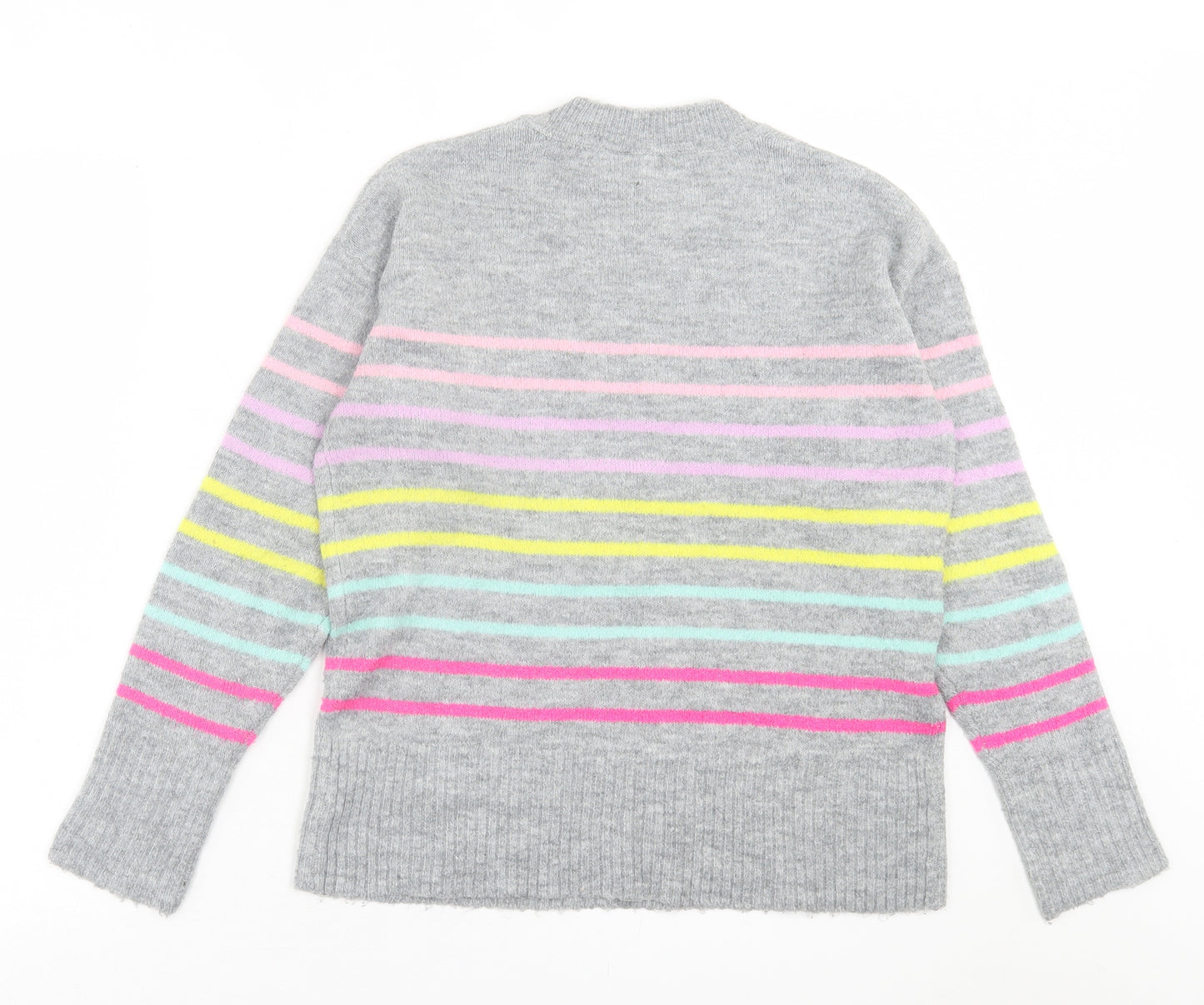 Dorothy Perkins Womens Grey Crew Neck Striped Acrylic Pullover Jumper Size 10