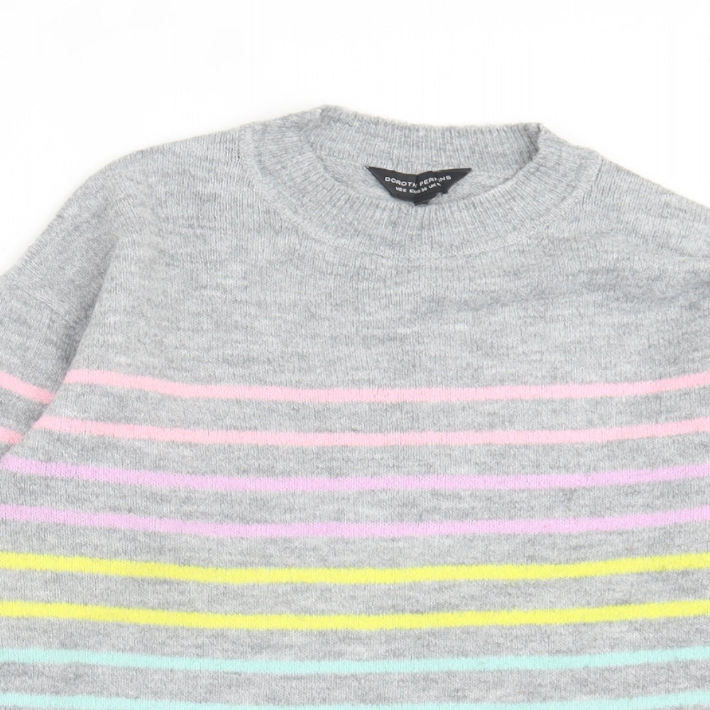 Dorothy Perkins Womens Grey Crew Neck Striped Acrylic Pullover Jumper Size 10