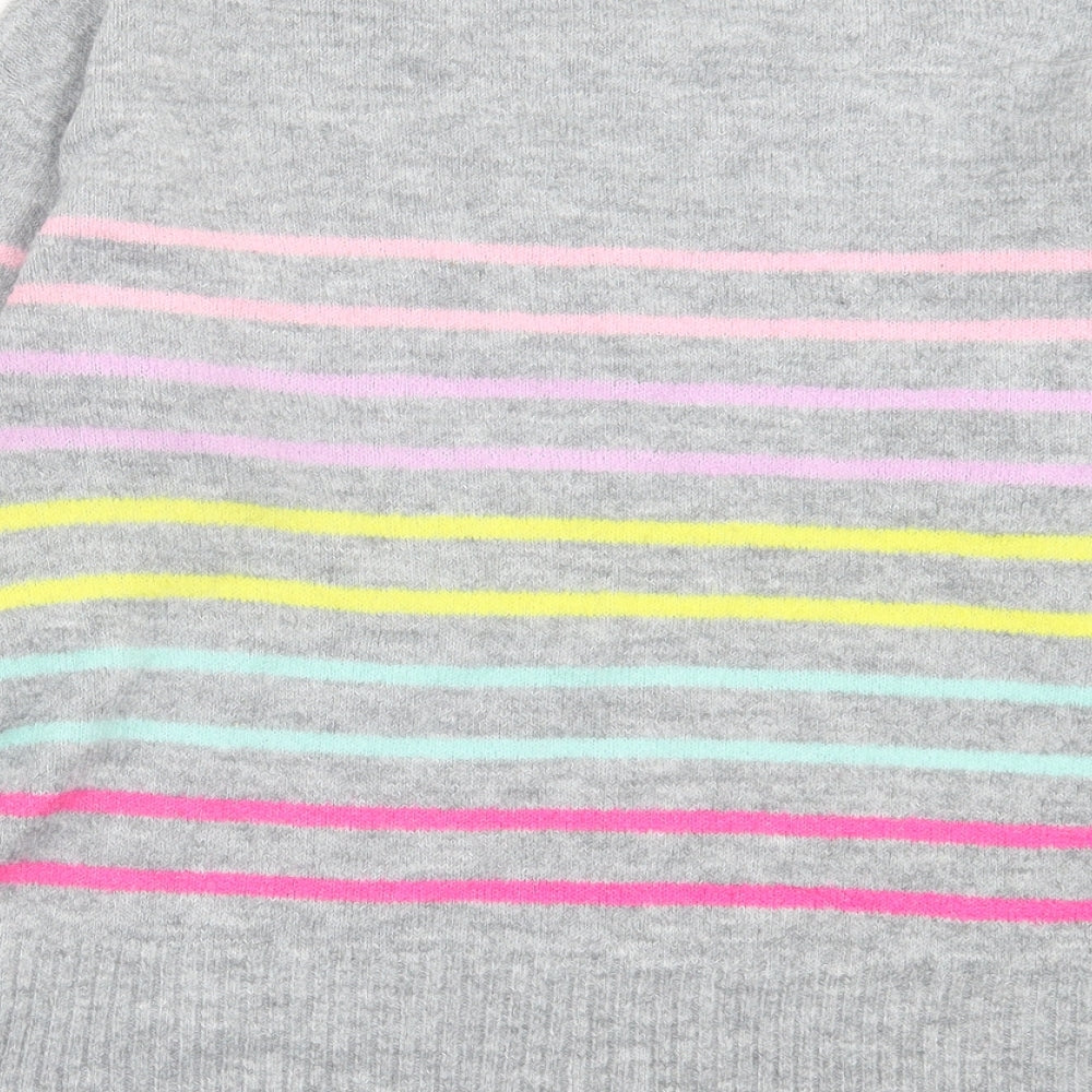 Dorothy Perkins Womens Grey Crew Neck Striped Acrylic Pullover Jumper Size 10