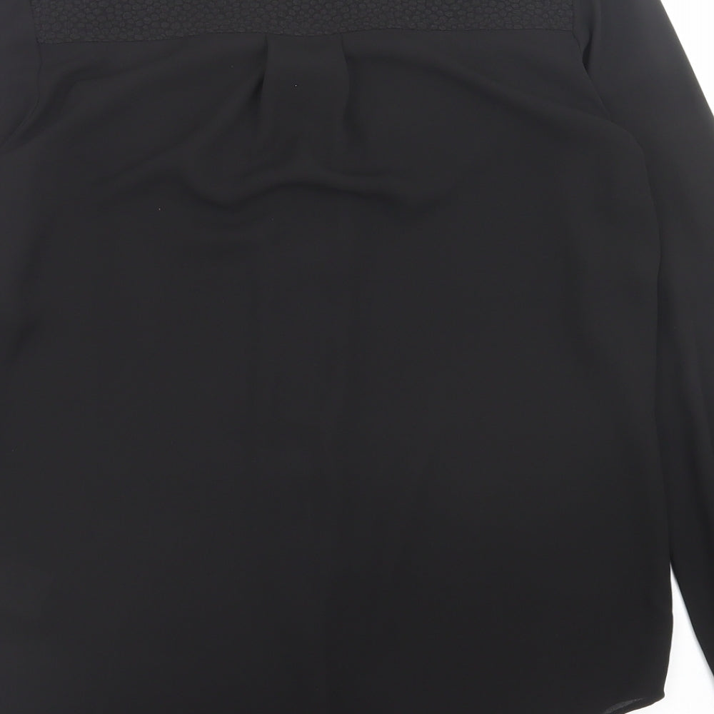 Warehouse Womens Black  Plastic Basic Button-Up Size 8 Crew Neck
