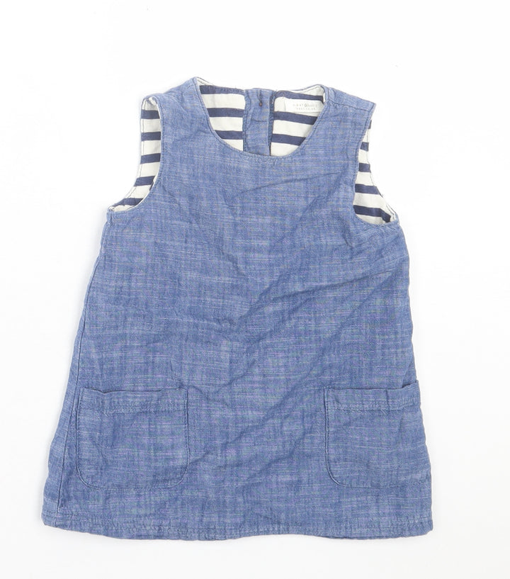 NEXT Girls Blue  Cotton A-Line  Size 9-12 Months  Crew Neck Button